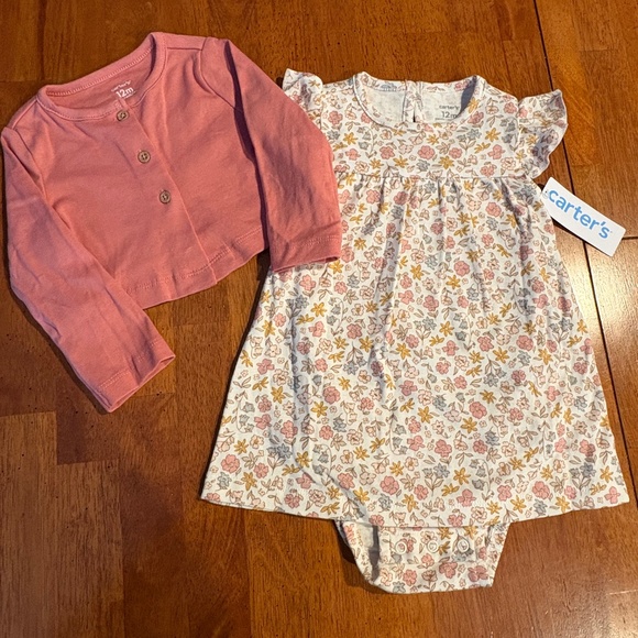 Carters Baby Girl Dress With Sweater 12M Pink Floral NEW - Picture 1 of 7